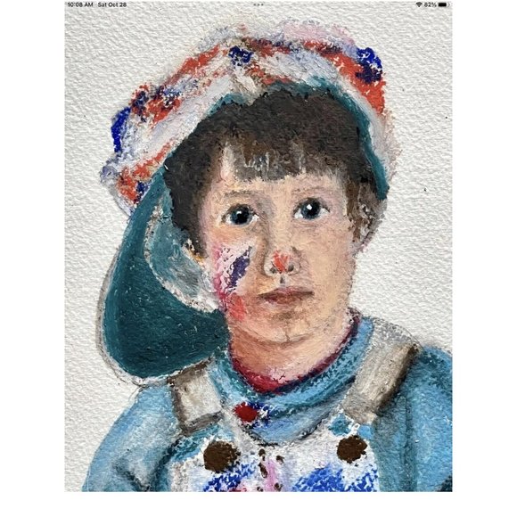 OOAK Pastel Chalk Wall Art Drawing Vtg 80s Boy Girl Signed Framed Matted 22x27 - Picture 2 of 11